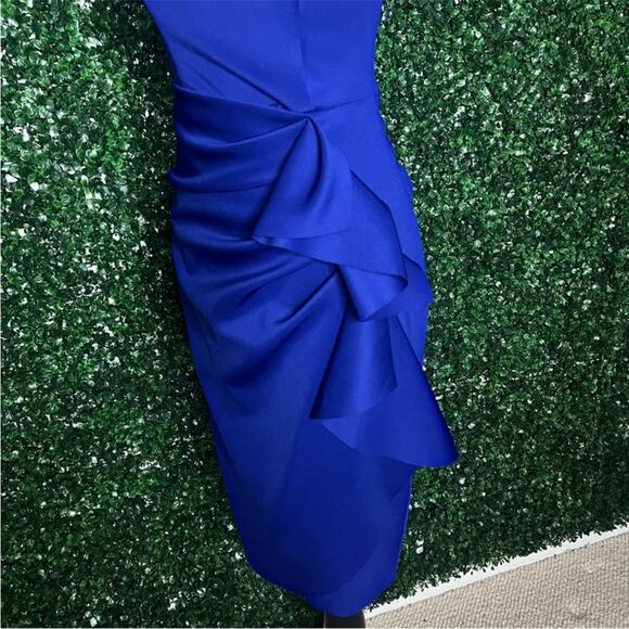 NWOT XSCAPE "Vanessa" OTS Scuba Crepe Side Ruched Dress - Sz 4 - Picture 8 of 11